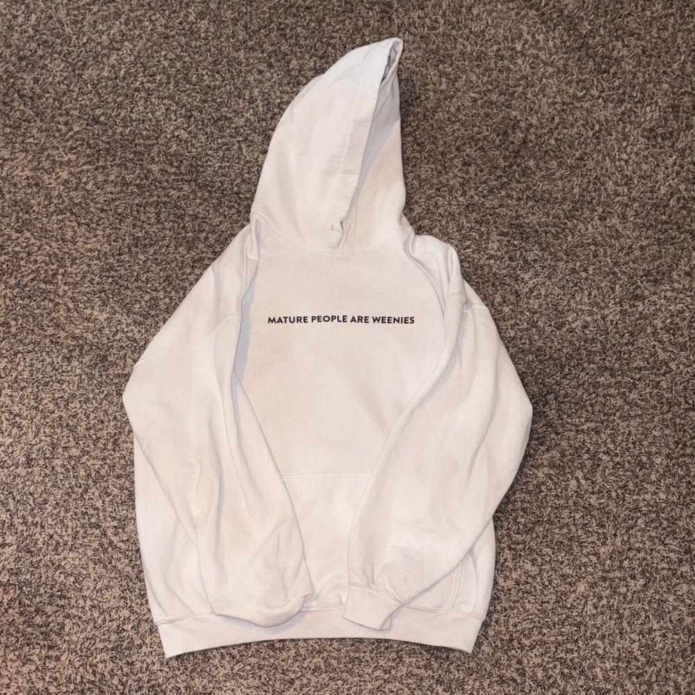 Baylen Levine White “Mature People Are Weenies” Hoodie with Bold Text